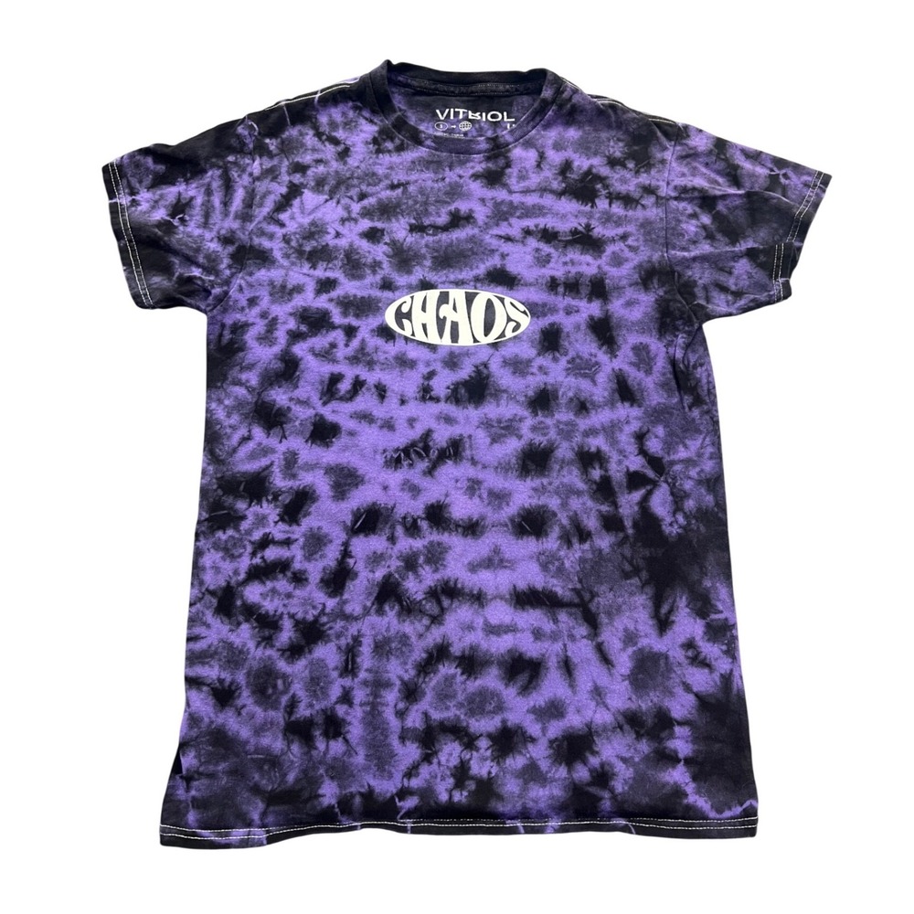 Vitriol Chaos Mayhem Graphic Tee Men Small Purple Black Tie Dye Streetwear Shirt